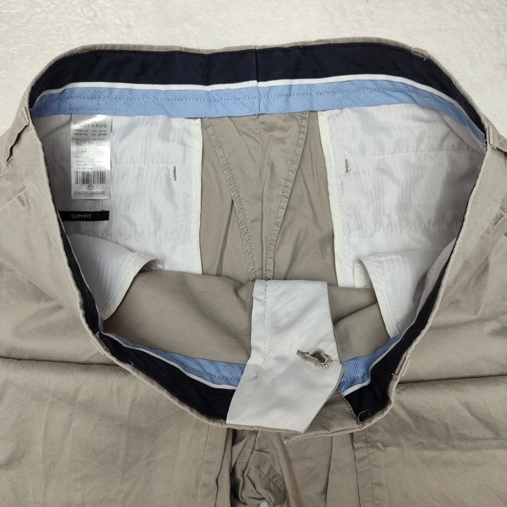 Moss London Pants Mens 36x31 Beige Chino‎ Slim Tapered Cotton Lyocell Stretch